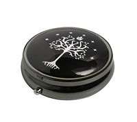 COW GO GO Custom Design Fashion Gun Silver Round Glass Pill Case Decorative Metal Pill Box (White Tree)