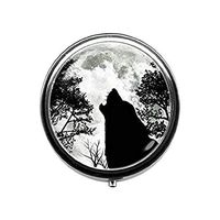 Wolf Pill Box,Moon and Wolf Moon Pill Box,Black Wolf Candy Box,Moon Black Forest Howling Wolf Photo Candy Box Wolf Jewelry