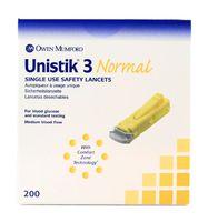 Owen Mumford AT 1004 Unistik 3 Normal Safety Lancets, 1.8mm Depth, 23 Gauge, 200 Count