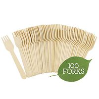 Galashield Disposable Wooden Forks - 100 Piece - 6.3" Length Eco Friendly Biodegradable Compostable Wooden Cutlery Set Wooden Utensils