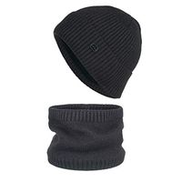 Theoylos Men's Beanie Hat Scarf Set Warm Knit Hat Men Thick Fleece Lined Skull Cap Winter Windproof Hat & Scarf Dark Gray