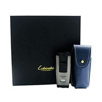 LUBINSKI Cigar Torch Lighter Refillable Butane Lighters Windproof Jet Single Blue Flame Cigarette Lighter with Leather Case (Black)