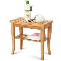 OasisSpace Bamboo Shower Bench, 19" Waterproof Shower Chair with Storage Shelf, Wood Spa Bath Organizer Seat Stool, Perfect for Indoor or Outdoor