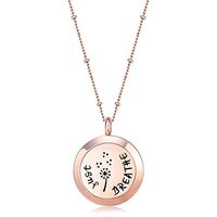 MESINYA Rose Gold Color Just Breathe Aromatherapy/Essential Oils Surgical S.Steel Diffuser Locket Pendant Necklace (32inch Ball Station Chain)