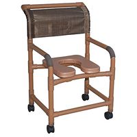 MJM International WT122-3TL-VS-SQ-PAIL Wood Tone Wide Shower Chair with Clamp On Seat and Pail, 375 oz Capacity, 40.5" Height x 26" Width x 27" Depth, Royal Blue/Forest Green/Mauve/Tan