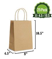 Brown Kraft Paper Gift Bags Bulk with Handles 8 X 4.5 X 10.5 [25Pc]. Ideal for Shopping, Packaging, Retail, Party, Craft, Gifts, Wedding, Recycled, Business, Goody and Merchandise Bag