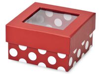 Pack of 24, Polka Dot Red Petite Gourmet Window Box 3-7/8 x 3-7/8 x 2-1/8" As Gift Boxes & for Gourmet Candies & Food