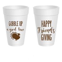 Gobble Up a Great Time Thanksgiving Styrofoam Cups - Happy Friendsgiving Cups (10 cups)