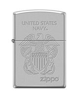 Zippo US Navy Lustre Etch Emblem Satin Chrome Pocket Lighter