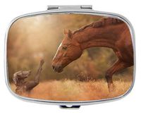 BeeGogo - Dogs and Horses Custom Personlized Rectangular Tablet Medicine Pocket Purse Travel Pill Vitamin Decorative Box Case Holder