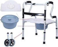Elderly Toilet Commode Compact Folding Seniors Walker Walk Stand Seat Adjustable Walker Old Man Walker Disabled Rehabilitation Equipment Mobile Stable Toilet