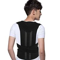 Aofit Back Support Brace Correct By Steel Shims Posture Correct Corrector Full Back Support Shoulder Belt Vest Brace Band (L, Black)
