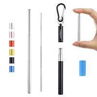 Yagote Reusable Collapsible Straws with Aluminum Case Cleaning Brush Keychain Silicone Tip Stainless Steel Drinking Straw for Home, Travel, Office (1 Pack-Black)