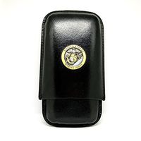 Genuine Leather US Marines Cigar Case 3-Finger with 3 Cigar Holders - Pocket-Sized Cigar Case for Travel, Gifts for Men by Cigar Cutters by Jim (Black)