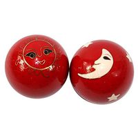 Red Asian Chiming Exercise Balls with Cloisonne Sun Face and Moon Face