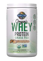 Garden of Life Certified Organic Grass Fed Whey Protein Powder - Peanut Butter, 12 Servings, 21g California Grass Fed Protein plus Probiotics, Non-GMO, Gluten Free, rBST & rBGH Free, Humane Certified