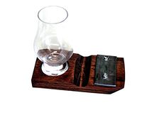Whiskey glass coaster with cigar holder (Red Mahogany/Glencairn Glass)