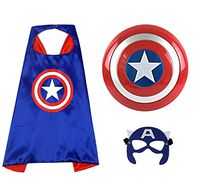 O3 Captain America 12" Shield + Blue Cape Cosplay Set, Cartoon Superhero Dress up Costumes Suit, Plastic Shield + Satin Cape, for Kids Boy Role Play Toy