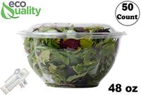 48oz Salad Bowls To-Go with Lids and Cutlery (50 Count) - Clear Plastic Disposable Salad Containers | Lunch, Salads, Fruits, Leak Proof, Airtight, Fresh, Meal Prep, Fork, | Rose Bowl Container (48oz)