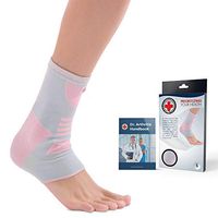 Doctor Developed Ankle Brace / Compression Sleeve / Ankle Support - & Doctor Written Handbook - Protector / Guard with Silicon Gel Pad for Foot Support [Single] (Pink/Grey, L)