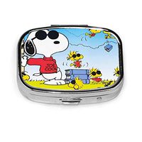 Cartoon Snoopy Pill Box Organizer Travel Square Pill Case Box for Purse Pocket Airtight Supplement Holder Portable Vitamin 2 Compartment Medicine Container