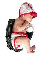 Eyourhappy Baby Handmade Crochet Photography Props Costume Baseball Sports Outfits Hat Cap Pants