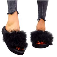 Cenglings Womens Slides,Arch Support Sandals with Faux Fur Comfort Fuzzy Slippers Open Toe Platform Shoes Plus Size Sandals(Black,40)