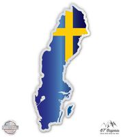 Sweden Map Flag Country Shape - 3" Vinyl Sticker - For Car Laptop I-Pad Phone Helmet Hard Hat - Waterproof Decal