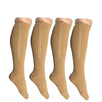 Starmace 2 Pack Closed Toe 15-20 mmHg Zipper Compression Knee Length Leg Calf Swelling Circulation Support Stocking Socks (Beige, Large)