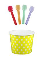 Black Cat Avenue Paper Ice Cream Cups with Spoons Combo, Polka Dot, Yellow, 12 Ounce, 50 Pack