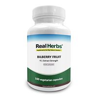 Real Herbs Bilberry Extract - Derived from 1,500mg of Bilberry Fruit with 4 : 1 Extract Strength - Promotes Vision & Blood Circulation, Improves Cardiovascular Health - 100 Vegetarian Capsules