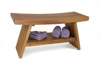 AquaTeak Patented 30" Asia Teak Shower Bench with Shelf & Moa Large Tray