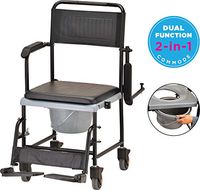 NOVA Drop Arm (for Easy User Transfer) Transport Chair Commode, Rolling with Locking Wheels & Removable Padded Seat