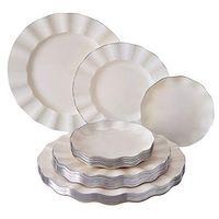 PARTY DISPOSABLE 30 PC DINNERWARE SET | 10 Dinner Plates | 10 Salad Plates | 10 Dessert Plates | Heavyweight Plastic Dishes | Fine China Look | Upscale Wedding and Dining (Veil Collection - Ivory)