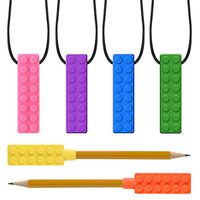 Accmor 6 Pack Sensory Chewing Necklace(Includes 2 Pencil Toppers) for ADHD, Teething, Autism, Biting, Oral Motor Chewy Stick/Tube Toy Jewelry for Boys, Girls, Adults, Toddlers Without Pencils