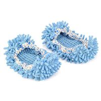 Microfiber Washable Mop Slippers Shoes For Women Floor Dust Dirt Hair Cleaner (Color : Blue)