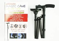 Magic Folding Cane with Led Light, Adjustable Canes and Safety Walking Sticks 4 Head Pivoting Trusty Base for Elderly, Men and Women,Black