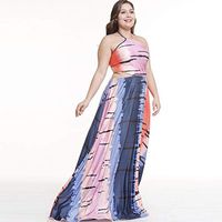 CCatyam Plus Size Dress for Women, Sleeveless Hanging Neck Print Vintage Strap Sexy Loose Maxi Fashion Pink
