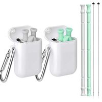 Collapsible Silicone Straws, Portable Reusable Straw Make by Food Grade Silicone, BPA FREE With Case and Cleaning Brush, Foldable for Travel Office, Folding 30 & 20 oz Tumbler Compatible (Green+Gray)