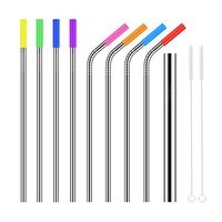 Stainless Steel Straws, Relohas Ultra Long 10.5’’ Reusable Replacement Drinking Metal Straws for 30 20 Oz Yeti Tumber Rambers Cold Beverage (4 Straight+4 Bent+1 Bigger+8 Cilicone Tips+2 Brushes)