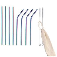 HYCOPROT 8 Set Metal Straws Reusable Drinking Straw Stainless Steel Straws 10.5'' Fit for 20/30oz Tumblers (4 Straight + 4 Bent+2 Brush+1 pouch) (rainbow,10.5 inch)