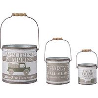 Primitives By Kathy Tin Buckets - Fresh Pumpkins, Fall Mums, Gourds