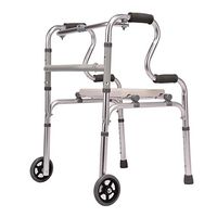 LIUSU-Walker Healthcare Folding Aluminium Standard Walkers/Light Weight Wheeled Walking Frames for Home Use/8-speed Height can be Adjusted/can be Used as Bath Stool