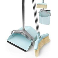WEIFAN CAI- Long Handled Dustpan and Brush Curved Broom Fully Toothed Comb Easy to Clean Soft Rubber Strip Vertical Dustpan 2-Piece Set