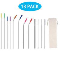 ZZRUI Stainless Steel Straws,Set of 9 Reusable Drinking Straws 10.5"& 8.5"for 30/20oz Tumbler Cold Beverage,Metal Straws with 8 Silicone Tips 13Packs(4 Straight+4 Bent +1 Big+3 Brushes+1 Bag)