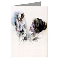 Twelve notecards of Harrison Fisher's Celebrated Illustrations Of Women this one featuring an American Beauty holding a Boxer puppy