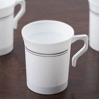 Tableclothsfactory 40 Pcs - White with Matte Silver 8oz Disposable Plastic Coffee Cups - Antique Collection