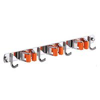 HANZE Broom Mop Holder Wall Mount, Stainless Steel Garden Tool Organizer Rack, Heavy Duty Tools Hanger for Kitchen Bathroom and Garage, 3 Racks 4 Hooks (Orange)