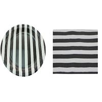 Youmewell Disposable Paper Party Supplies Set Paper Napkins 40 Pcs Round Paper Plates 24 Count Black Striped
