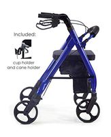 Comodità Prima Heavy-Duty Rolling Walker Rollator with Comfortable 15-Inch Wide Nylon Seat (Metallic Blue)